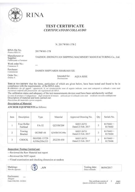 Chiny Zhongyuan Ship Machinery Manufacture (Group) Co., Ltd Certyfikaty